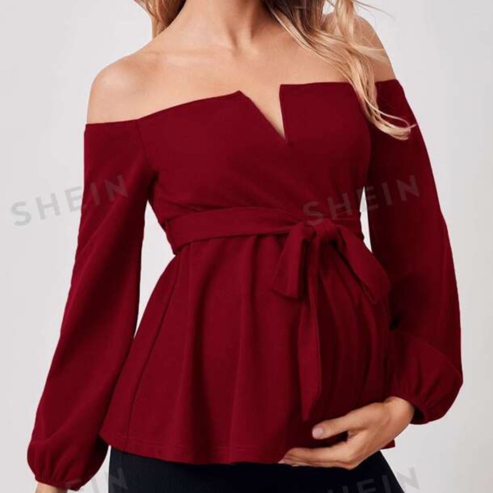Maternity Off Shoulder Belted Top